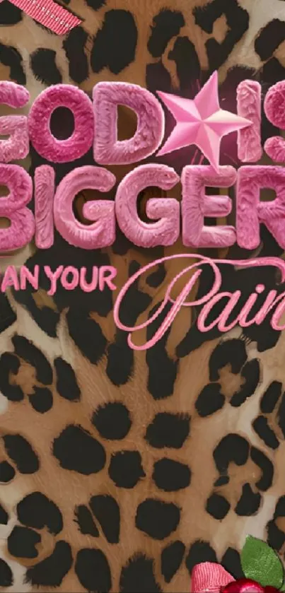 Leopard print wallpaper with inspirational text.