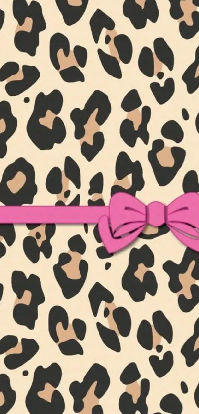 Stylish leopard print wallpaper with a pink bow accent.