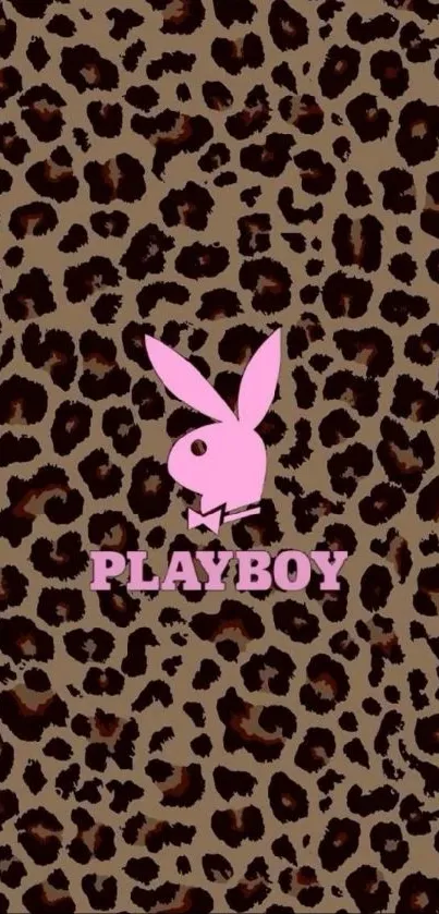 Leopard print with pink Playboy logo wallpaper.