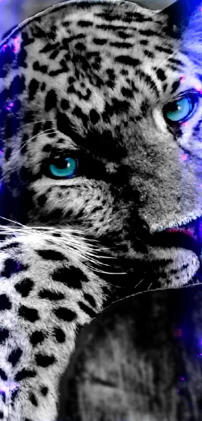 Leopard mobile wallpaper with blue highlights.