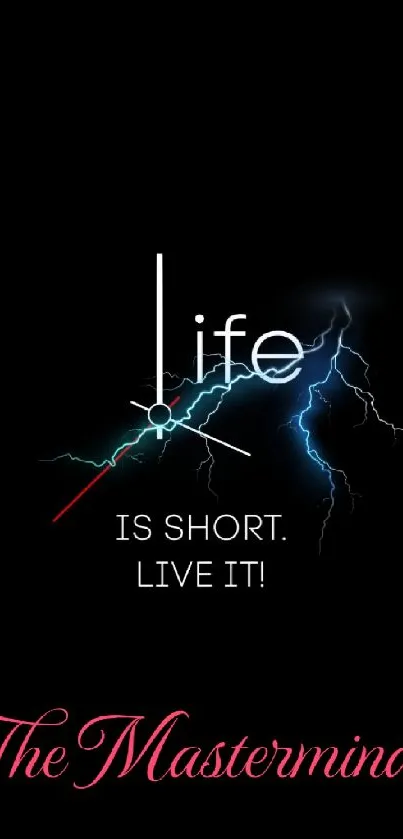 Life is short wallpaper with lightning on a black background.