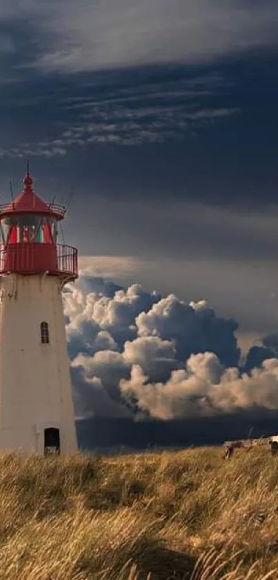 Dramatic lighthouse with cloudy sky