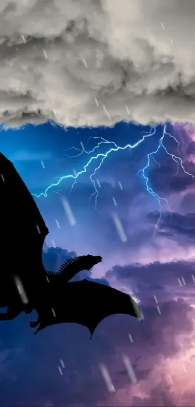 Bat silhouette with lightning storm in vibrant colors.