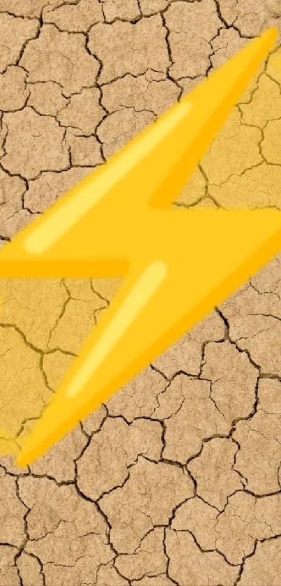 Yellow lightning bolt over cracked earth texture wallpaper.