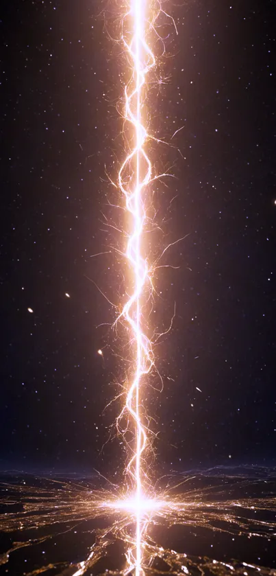 Vertical lightning bolt against a dark night sky.