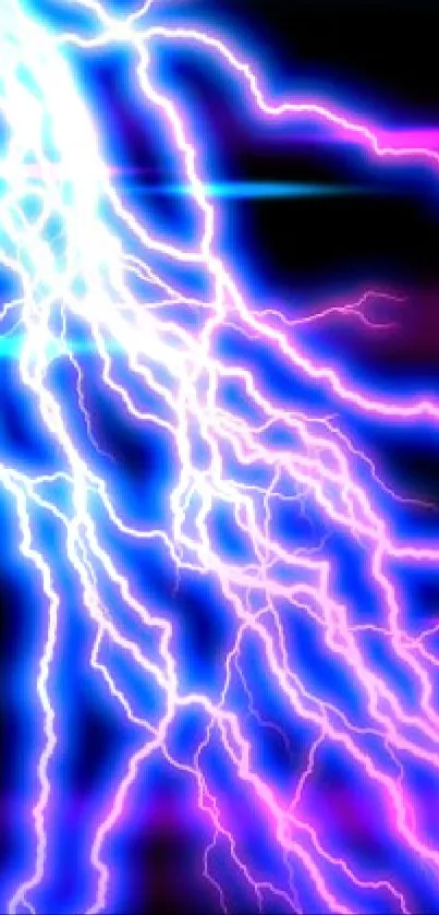 Electrifying blue and pink lightning on dark background.