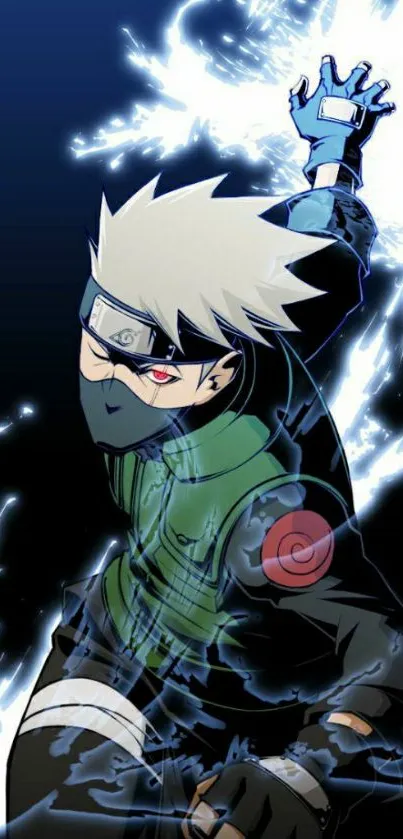 Anime ninja with lightning electrifying power.