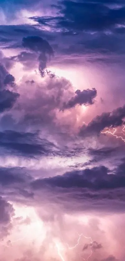 Violet lightning storm in clouds mobile wallpaper.