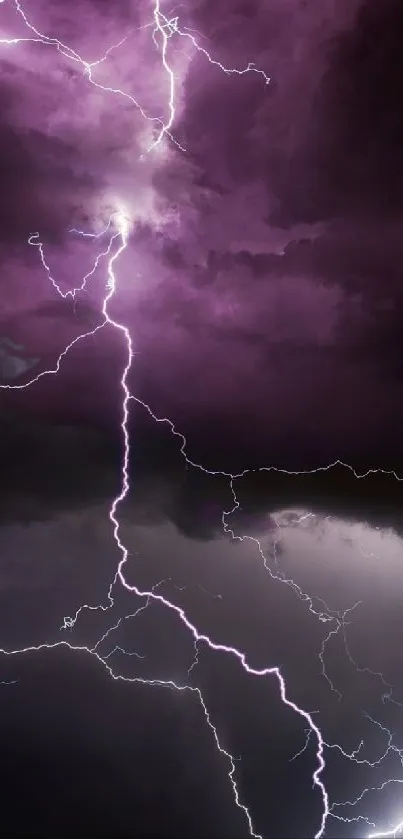 Purple lightning storm illuminates dark clouds under moonlit sky.