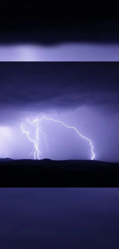 Purple lightning storm striking at night, vivid sky.