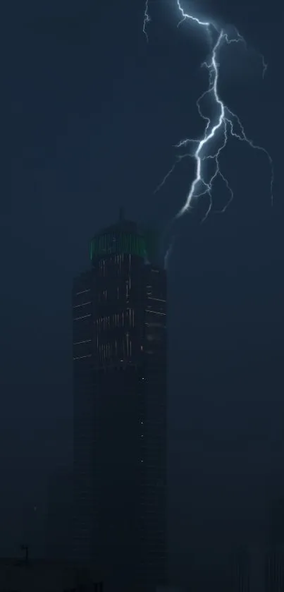 Lightning striking above a dark city skyline at night.