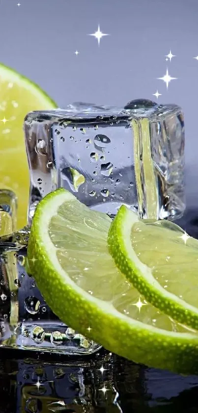 Vibrant lime slices and ice cubes wallpaper.