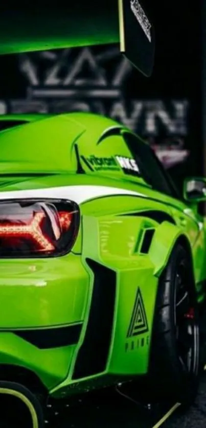 Lime green sports car with aerodynamic design, perfect for phone wallpaper.