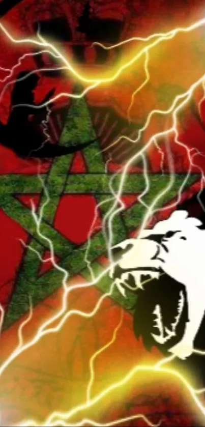 Lion and star with lightning on a red background wallpaper.