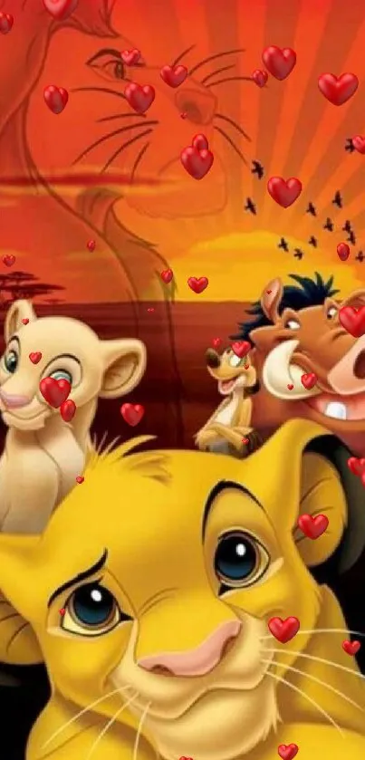 Cartoon lion with hearts mobile wallpaper
