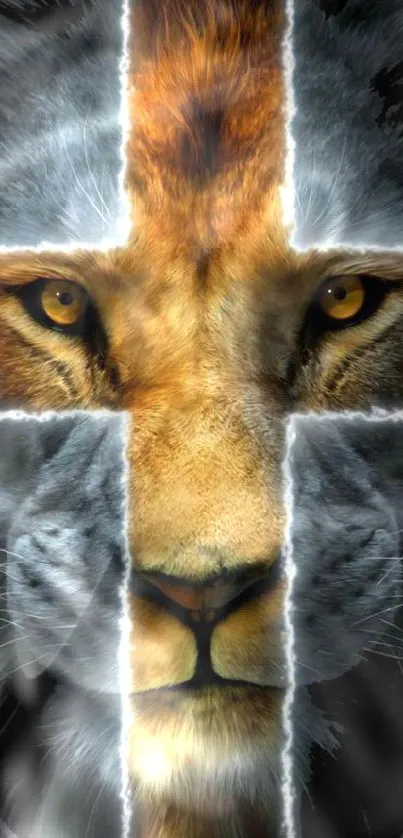 Lion face merged with a cross, creating a bold mobile wallpaper.