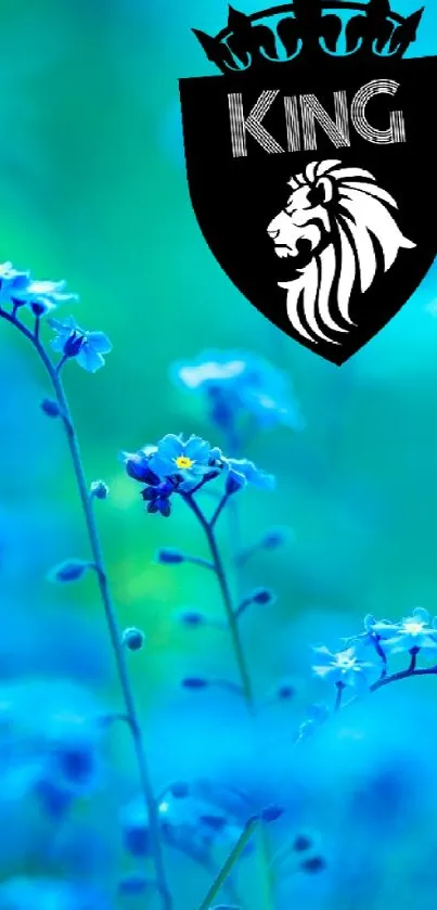 Blue floral wallpaper with lion emblem reading 'KING' at the top center.