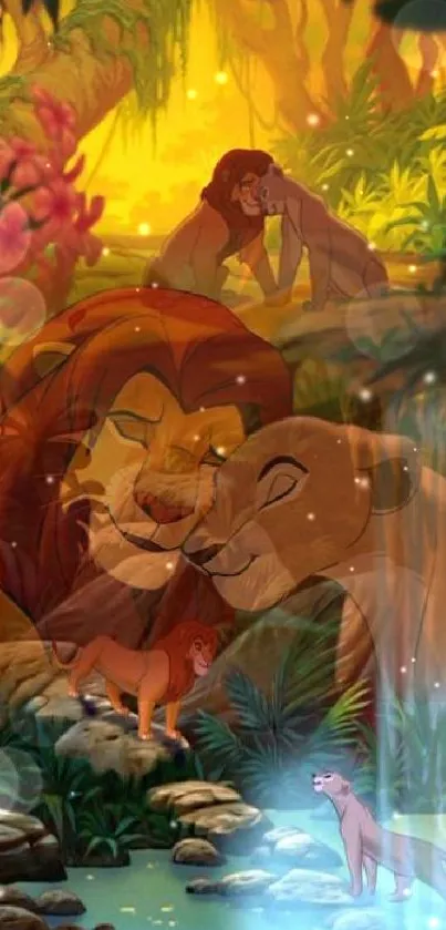 Lion King characters in a vibrant jungle setting with magical elements.