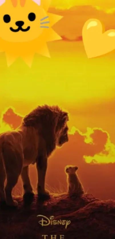 Lion King wallpaper with sunset and cub.