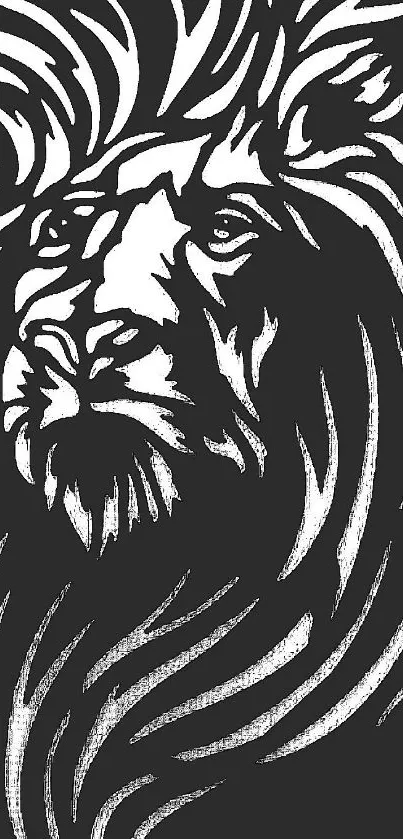 Bold black and white lion stencil art wallpaper for mobile screens.