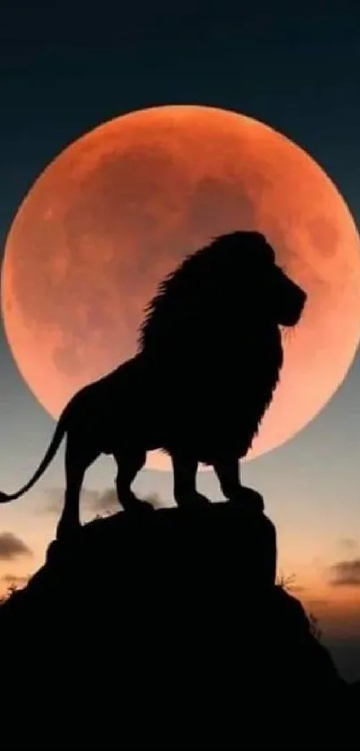 Lion silhouette with a full moon backdrop, creating a majestic scene.