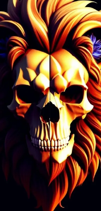 Lion skull with fiery orange mane wallpaper