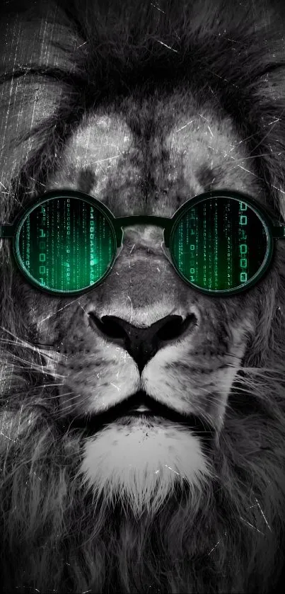 Lion with futuristic glasses wallpaper.