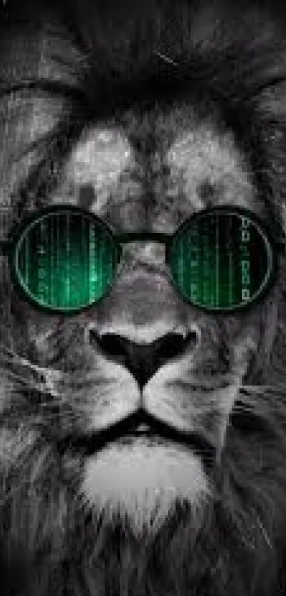 Lion wearing digital sunglasses in a modern artistic style.