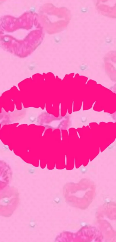 Pink lips pattern wallpaper with playful kiss design.