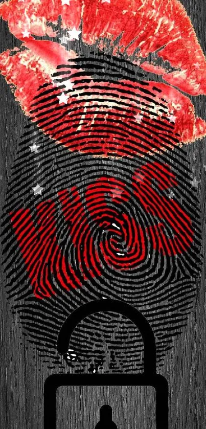 Red lips and fingerprint design wallpaper.