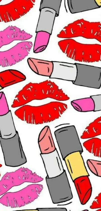 Colorful lipstick and kiss pattern wallpaper.