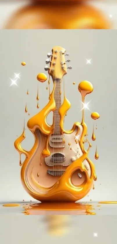 Illustration of a guitar dripping with golden liquid art.