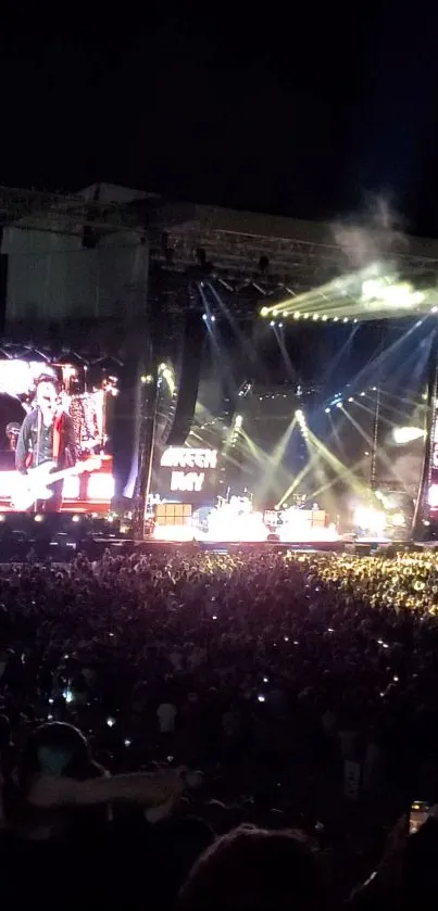 Vibrant live concert scene with stage lights and crowd at night.