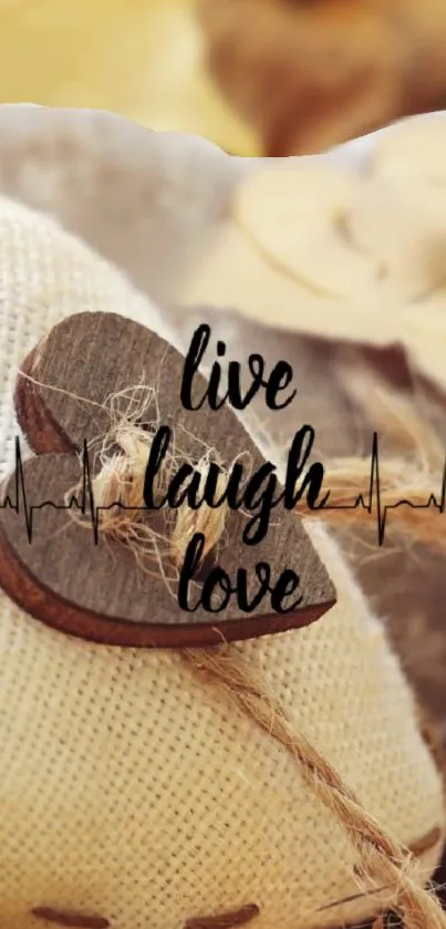 Cozy mobile wallpaper with 'Live Laugh Love' text and rustic design.