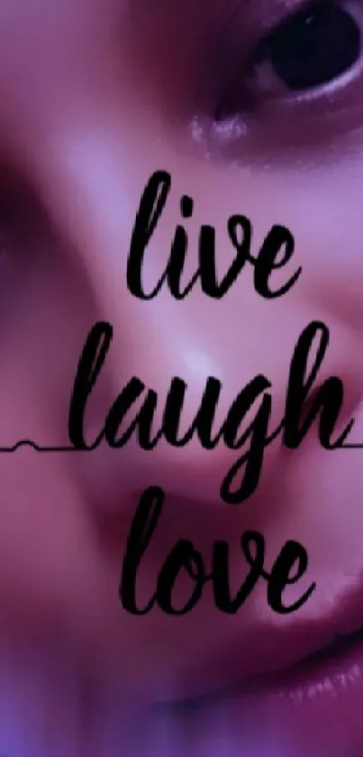 Live Laugh Love motivational wallpaper with serene portrait and purple hues.