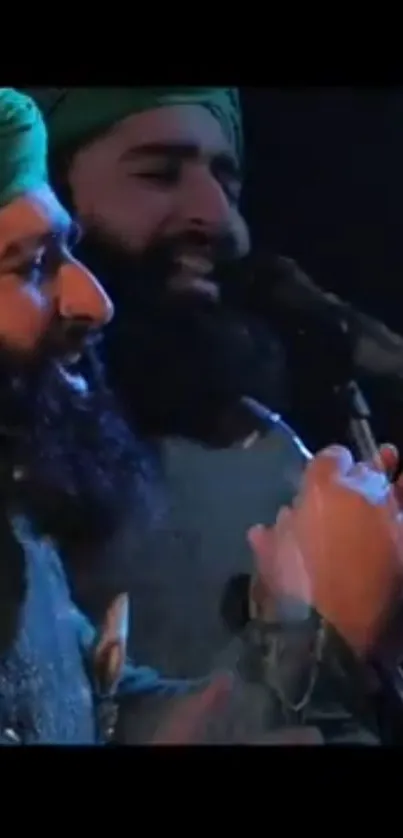 Live performance with two musicians on stage.