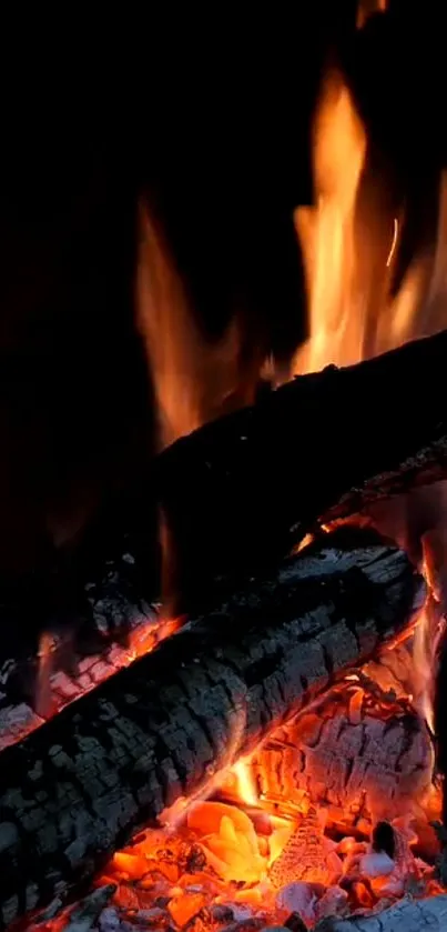 Mobile wallpaper featuring vibrant orange flames and glowing embers.