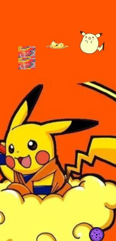 Energetic Pikachu on orange cloud wallpaper