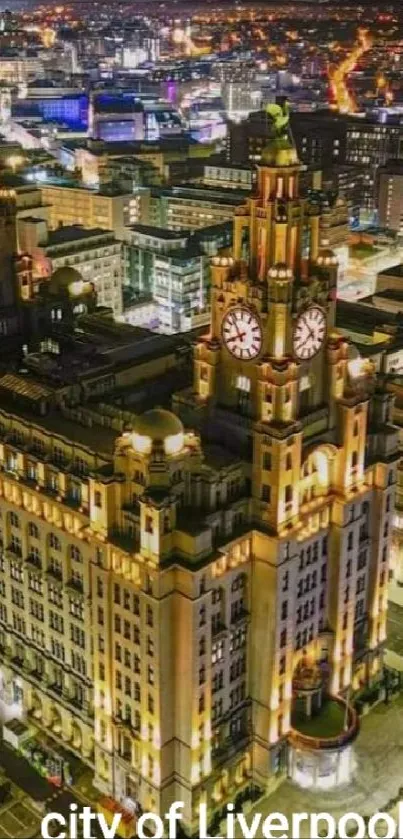 Liverpool city illuminated at night, showcasing cityscape.