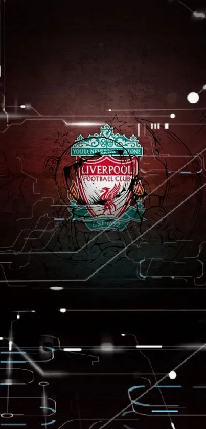 Liverpool FC emblem digital wallpaper with dark red background.