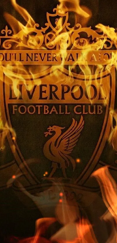 Liverpool FC emblem with fire effect wallpaper.