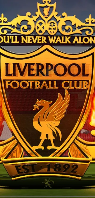 Liverpool FC emblem with fiery details for mobile wallpaper.