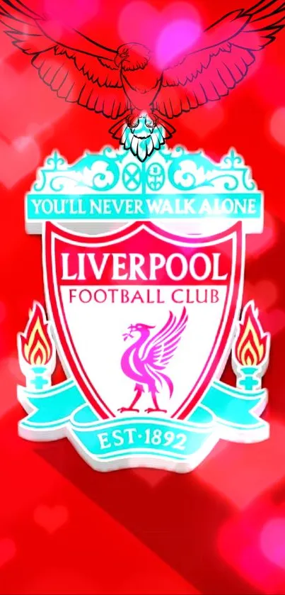 Liverpool FC emblem on vibrant red background wallpaper.