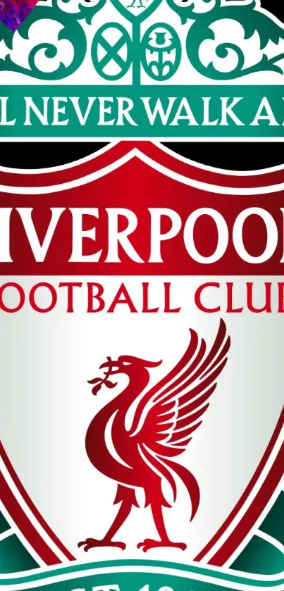 Liverpool FC wallpaper with crest and Liverbird emblem in red and white.