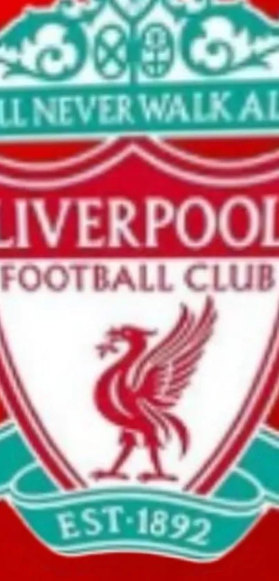 Liverpool FC crest mobile wallpaper with a vibrant red background.