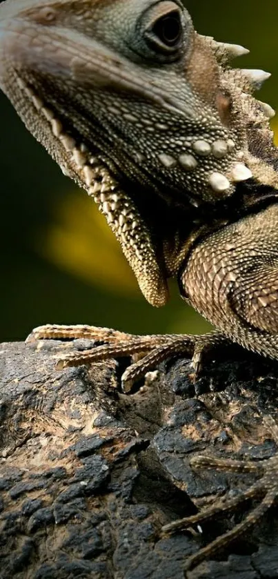 Close-up of a lizard on a rock with a blurred natural background.