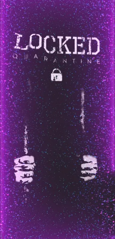 Locked Quarantine wallpaper with purple hues and contrasting hands graphic.