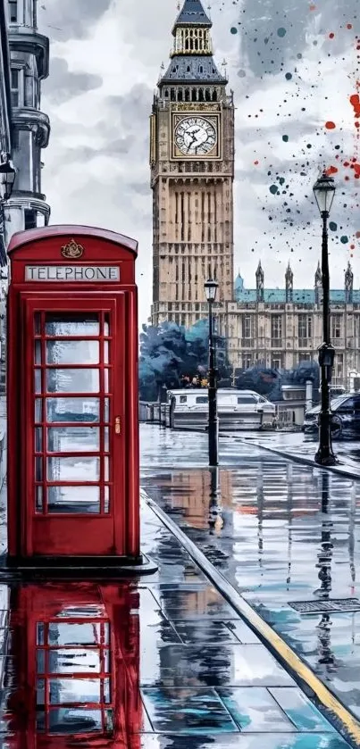 London Big Ben and red phone box cityscape.