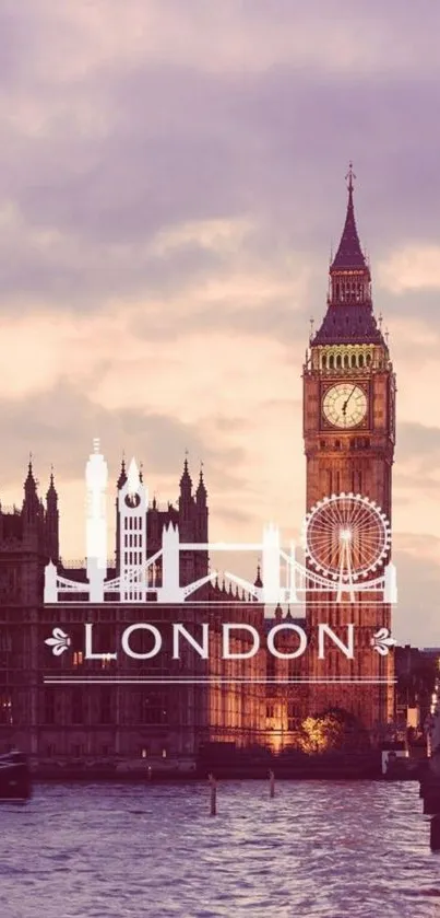 London skyline wallpaper featuring Big Ben and Thames at evening.