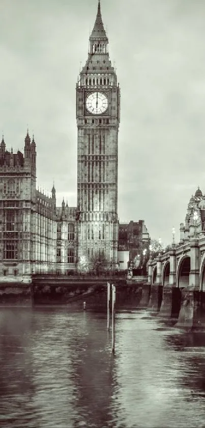 Gothic architecture view of Big Ben by the Thames.